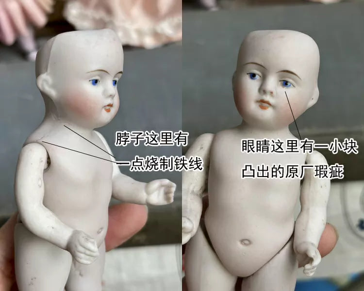 040926-doll-255 Kenster 720 Painted Eye Porcelain Doll Antique German Soup Doll Kestner Full Porcelain Articulated Body Mini Dollhouse Puppet