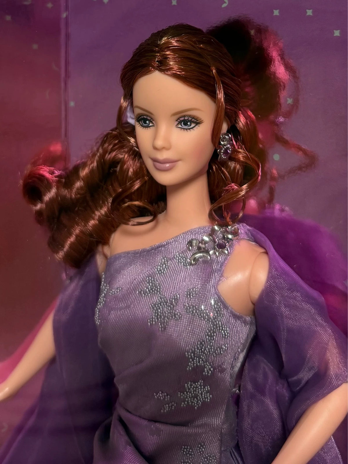 180926-toy-40 Barbie2003 Lavender Barbie Rare Red Brown Hair Out of Print Collector Edition