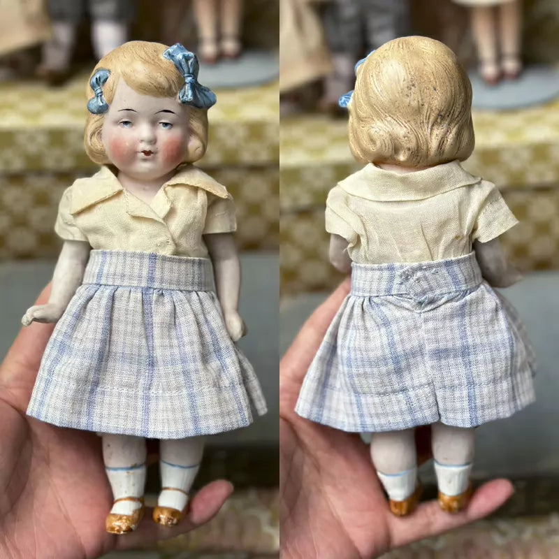 040926-doll-20 Limbach Double Bow Girl Archangel Boy Antique German Full Porcelain Articulated Body Mid Palm Treasure Puppet