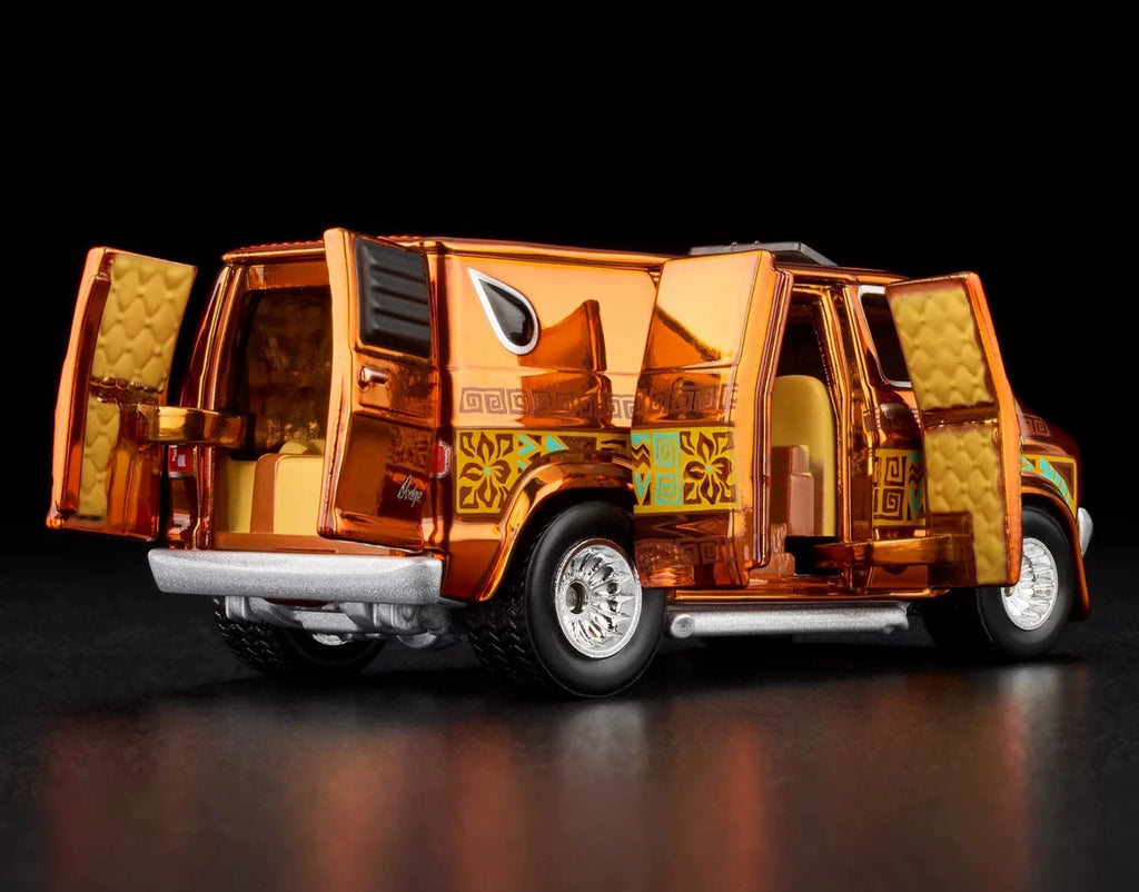 260926-toy-49 Hot Wheels RLC Red Line Club Exclusive 70s Dodge Tradesman Van Plated Orange Four Doo