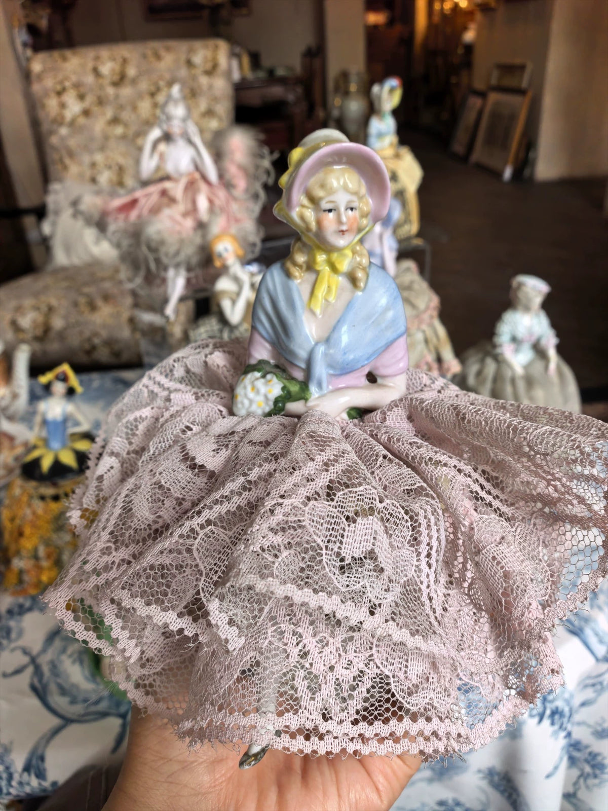 031026-toy-5 German antique half-length porcelain doll with pin insert and storage