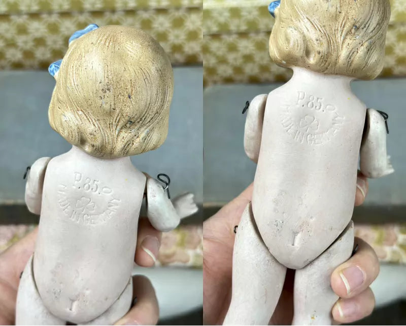 040926-doll-50 Limbach Double Bow Girl Antique German Full Porcelain Articulated Body Pocket Treasure Puppet
