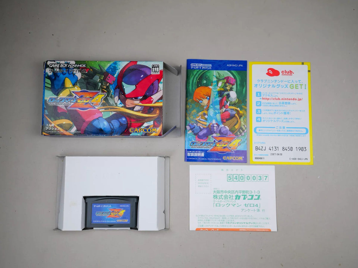 120926-toy-43 GBA game, Rockman Zero4, original genuine cassette, rare, color as shown in the picture, full box, box has traces of normal use, chip memory, function, transparent protective box included in shipping.