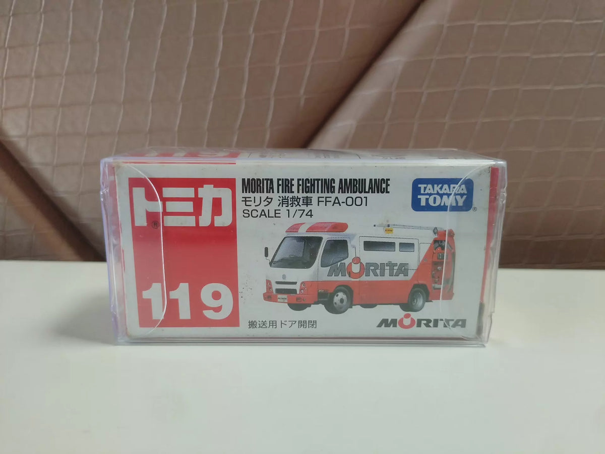 150926-toy-6 Tomica out-of-print red and white box 119 fire rescue vehicle Morita fire fighting ambulance