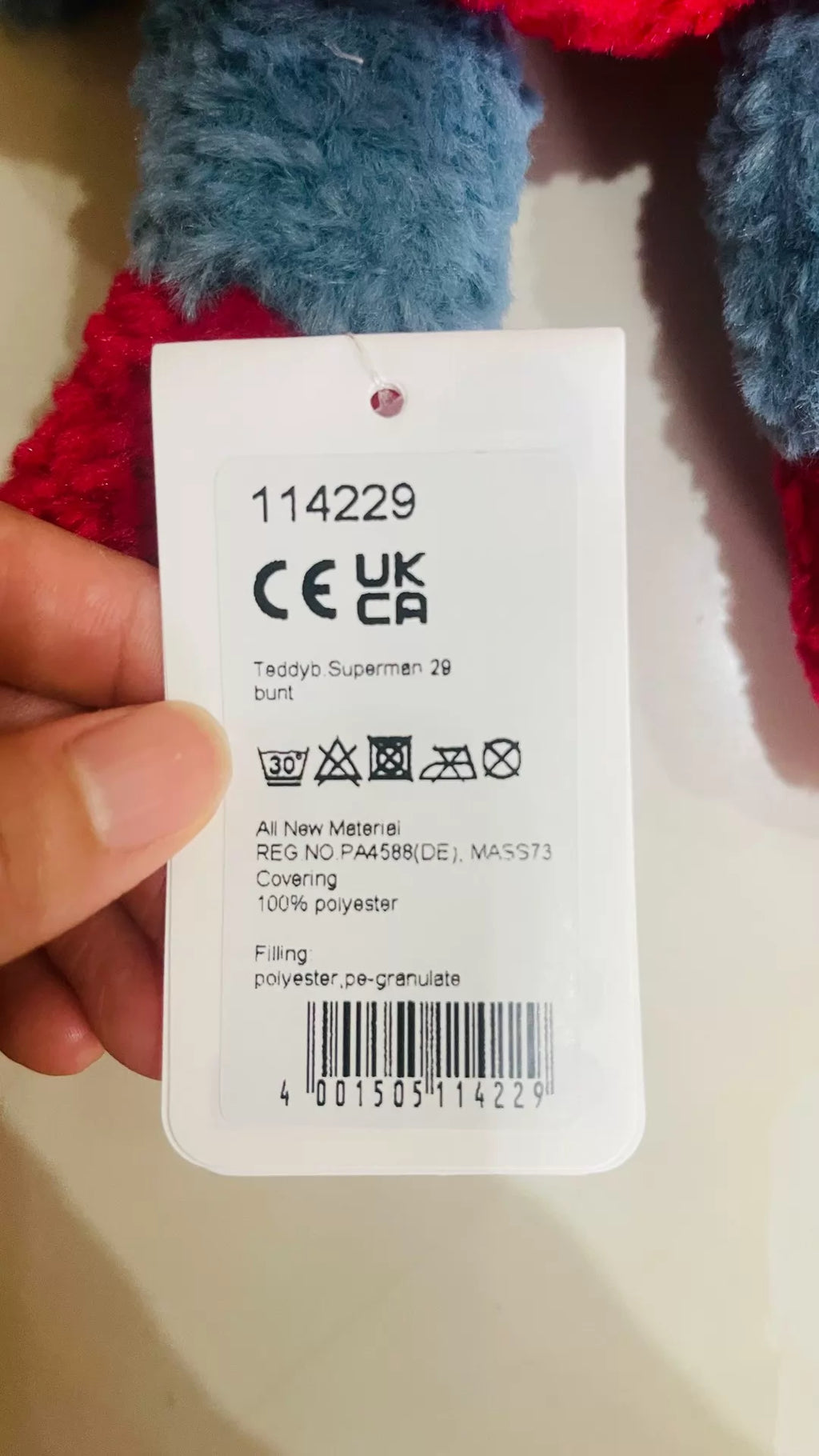 250926-toy-32 Steiff Brand DC Superman teddy bear 29cm complete with three labels hang tag With Box