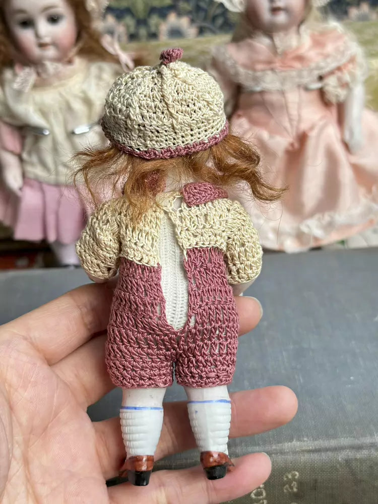 040926-doll-255 Kenster 720 Painted Eye Porcelain Doll Antique German Soup Doll Kestner Full Porcelain Articulated Body Mini Dollhouse Puppet