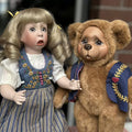 040926-doll-292 Antique Porcelain Doll Full Porcelain 5 Joints Blonde Girl and Bear Limited Edition Original Box