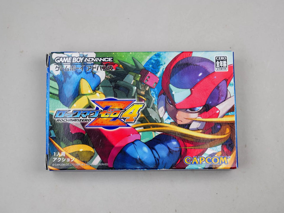 120926-toy-43 GBA game, Rockman Zero4, original genuine cassette, rare, color as shown in the picture, full box, box has traces of normal use, chip memory, function, transparent protective box included in shipping.