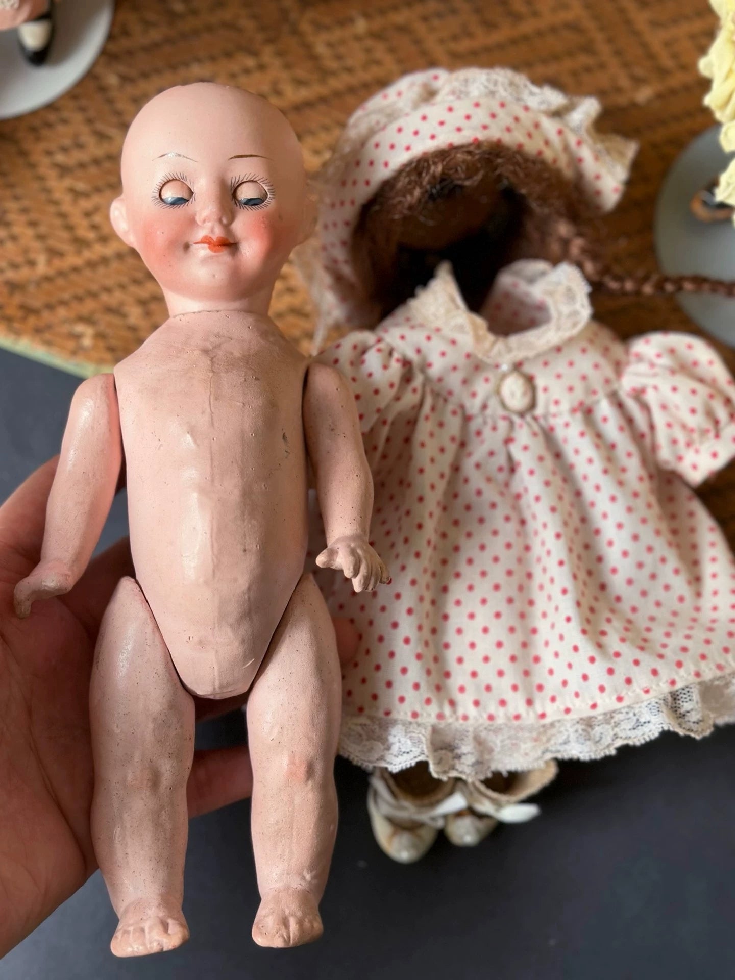 040926-doll-94 Antique Doll Small Oblique 133 German Soup Porcelain Head Five Joints Body Dollhouse Cloth Puppet Doll