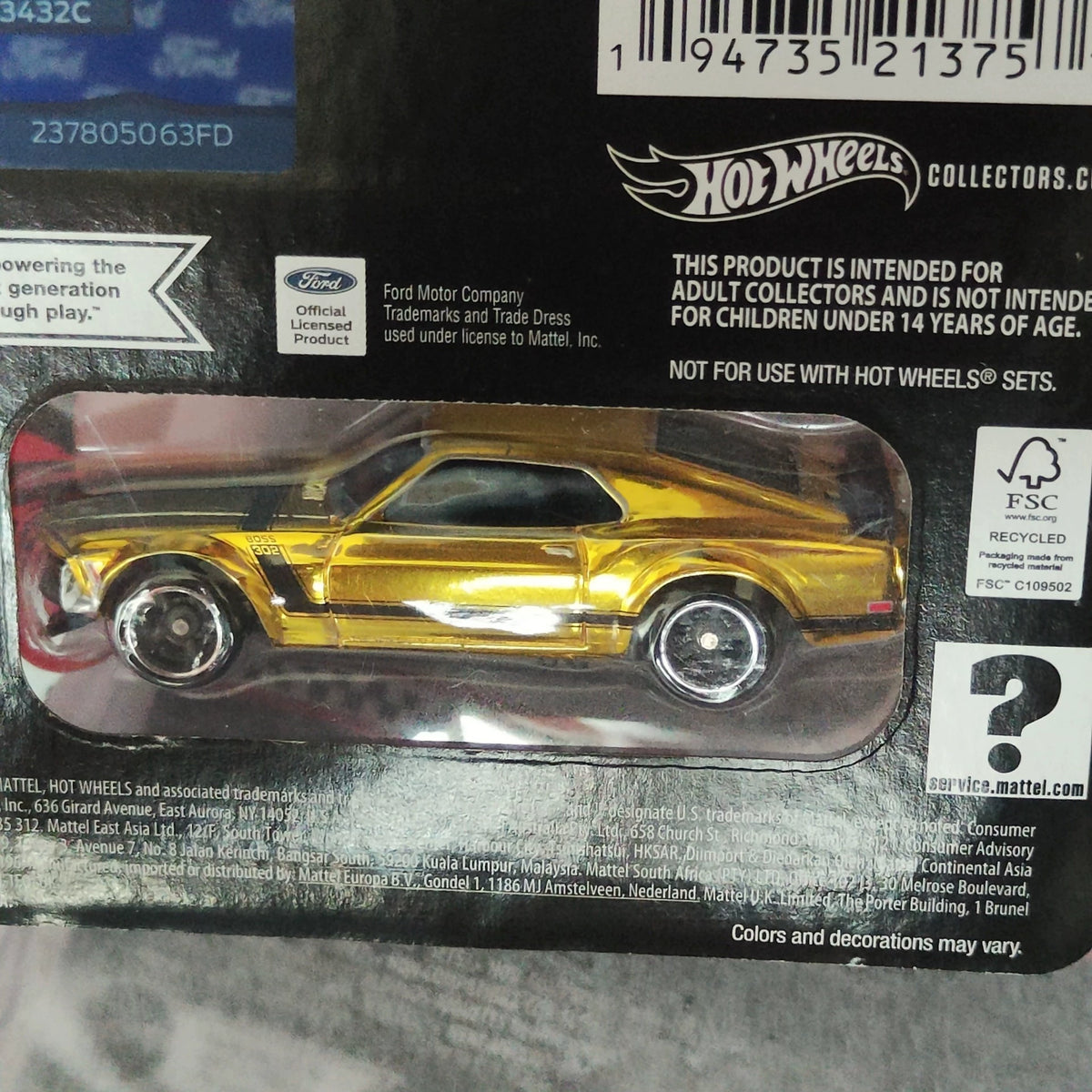 300926-toy-37 Hot Wheels RLC Ford Mustang BOSS302 1/64 Electroplated Gold