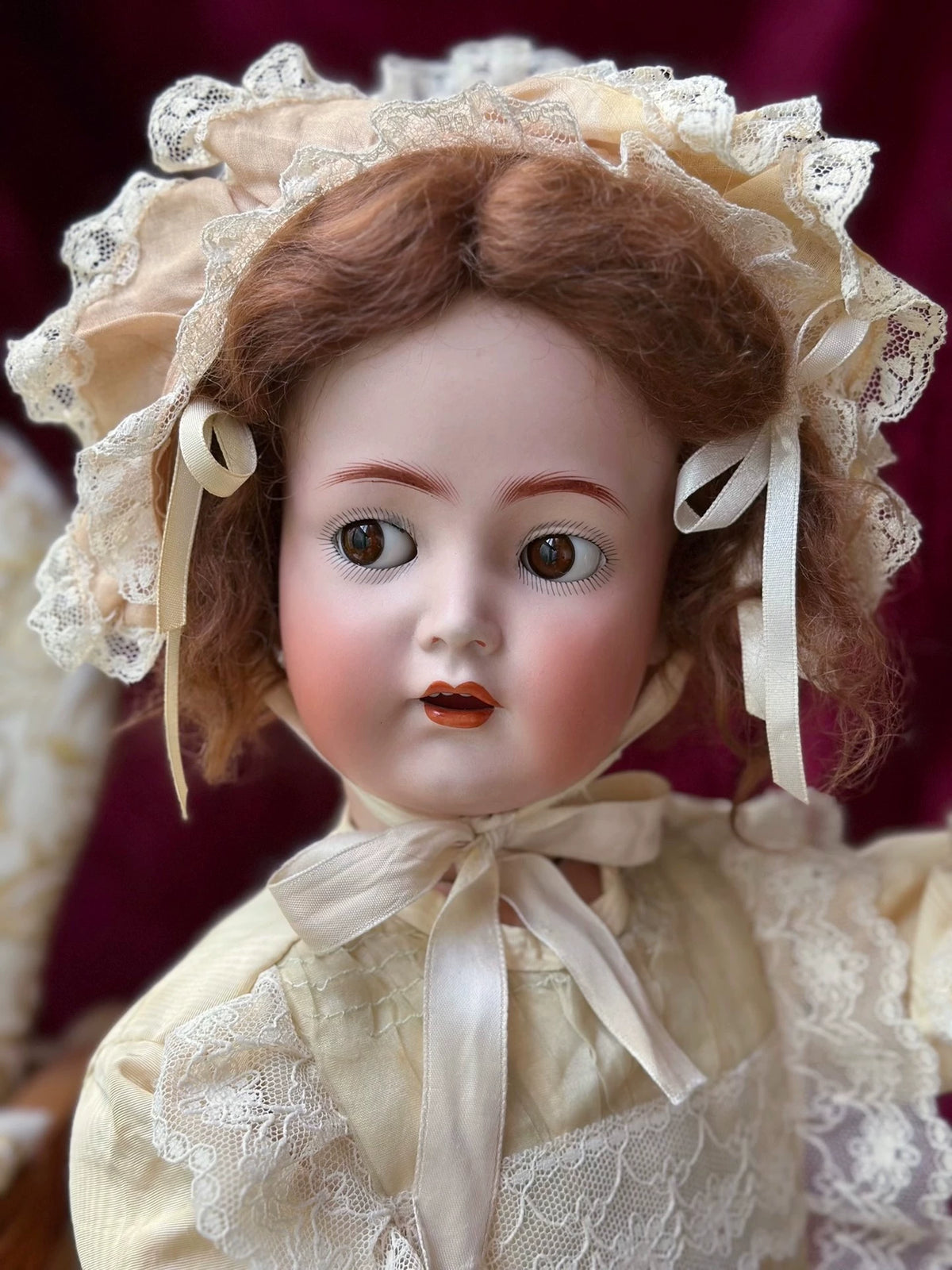 040926-doll-284 Antique doll KR117n German thick soup porcelain head small cross-eye joint body doll with flaws