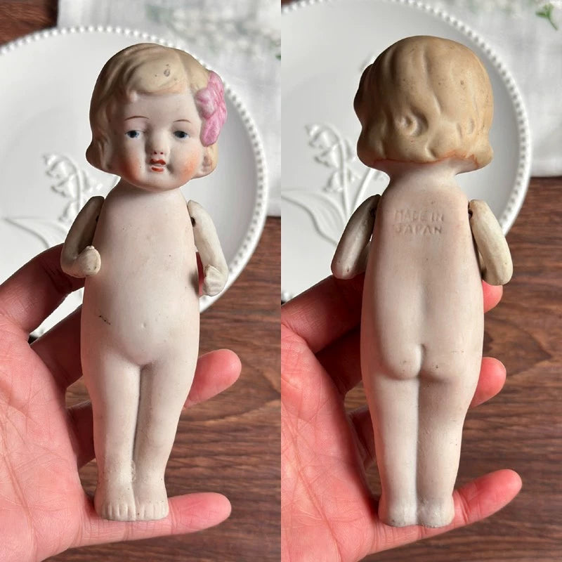 040926-doll-253 vintage Showa Charlotte Wavy Head Full Porcelain Frozen Leg Doll Made in Japan
