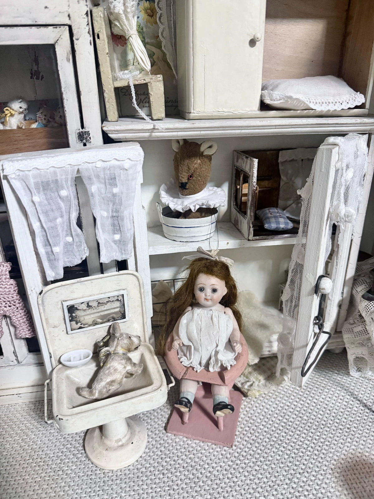 260926-toy-54 Blythe Antique Miniature Baby Chair Blue Bean BJD Soup Doll Furniture Dollhou