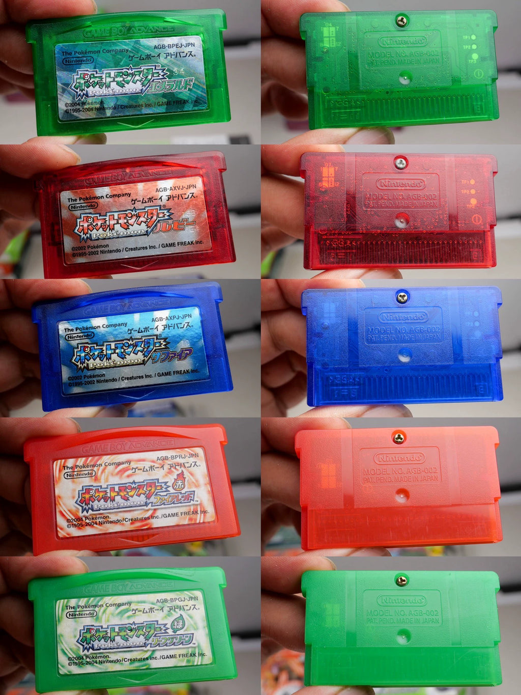 GBA game, Pokemon, five-piece collection of rubies, sapphires, emeralds and fiery red, leafy green. The color is as shown in the picture, the original medieval cassette, the box is full, the overall state is good, the contents are complete, the is normal