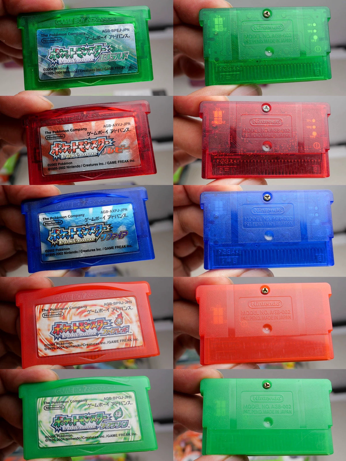 GBA game, Pokemon, five-piece collection of rubies, sapphires, emeralds and fiery red, leafy green. The color is as shown in the picture, the original medieval cassette, the box is full, the overall state is good, the contents are complete, the is normal