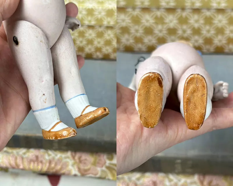 040926-doll-50 Limbach Double Bow Girl Antique German Full Porcelain Articulated Body Pocket Treasure Puppet