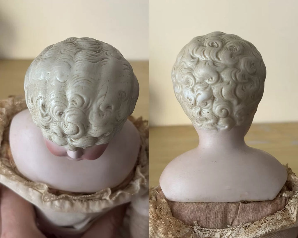 040926-doll-92 antique german porcelain head doll china doll blue nightcap parian blonde doll