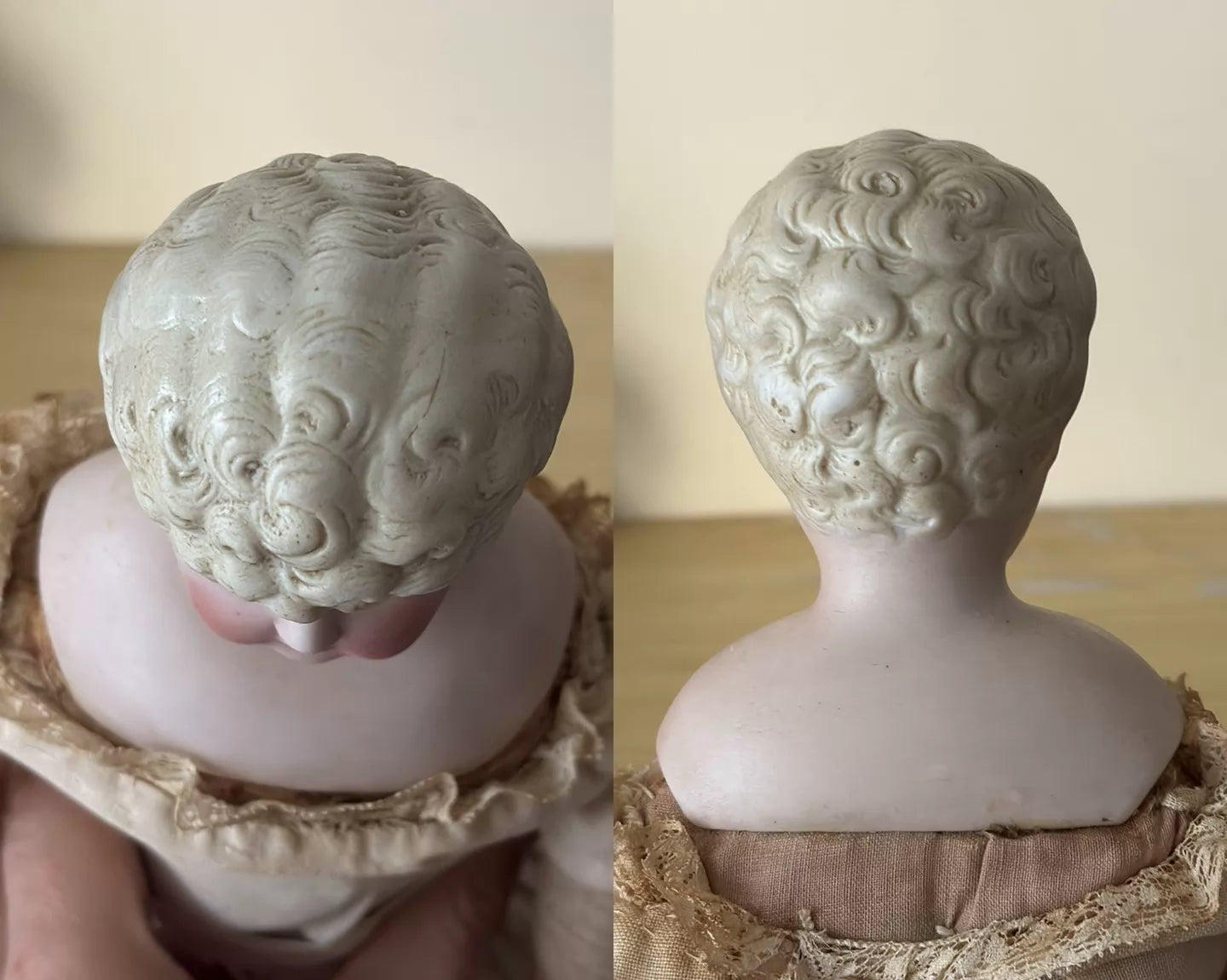 040926-doll-92 antique german porcelain head doll china doll blue nightcap parian blonde doll