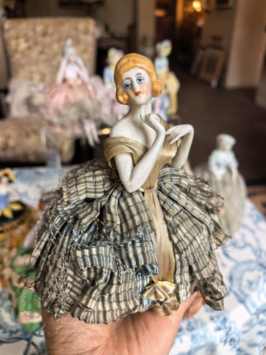 031026-toy-5 German antique half-length porcelain doll with pin insert and storage