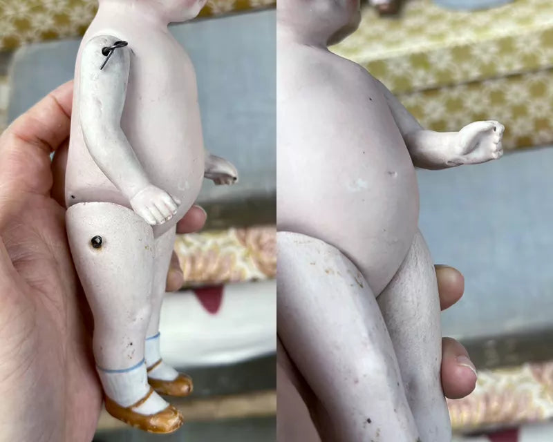 040926-doll-50 Limbach Double Bow Girl Antique German Full Porcelain Articulated Body Pocket Treasure Puppet