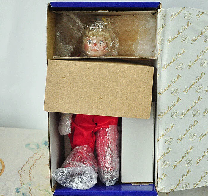 040926-doll-251 Western antique porcelain doll circus clown doll with his puppy original box